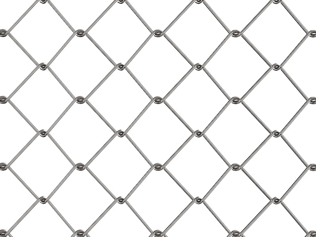 3d rendering metal mesh fence or chain fence isolated on white