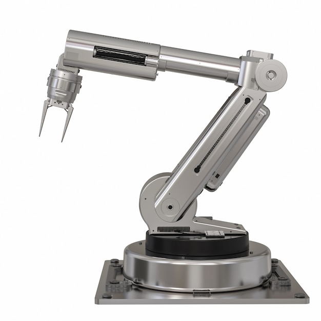 3d rendering metal robot arm on white background