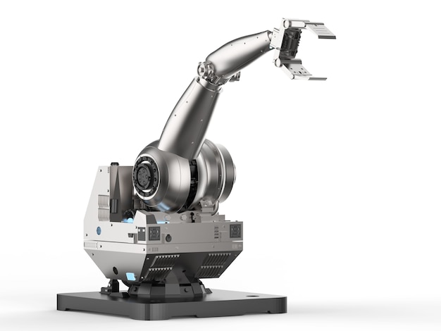 3d rendering metal robotic arm on white background
