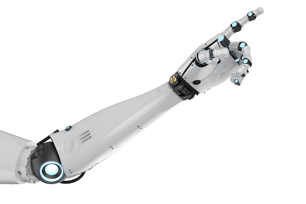 3D-rendering metalen cyborg arm geïsoleerd op wit