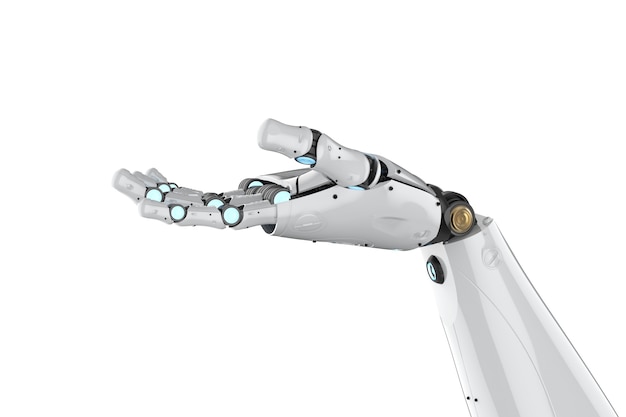 3D-rendering metalen cyborg arm geïsoleerd op wit