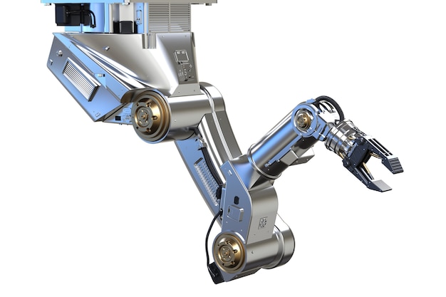 3D-rendering metalen robotarm geïsoleerd op een witte achtergrond
