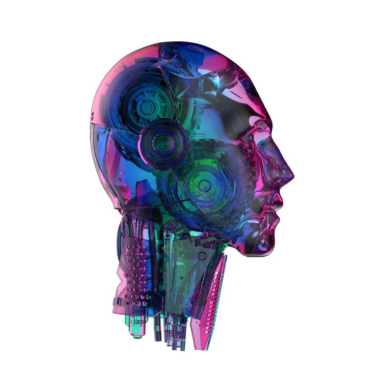 3d rendering metallic ai robot or cybord isolated on white background
