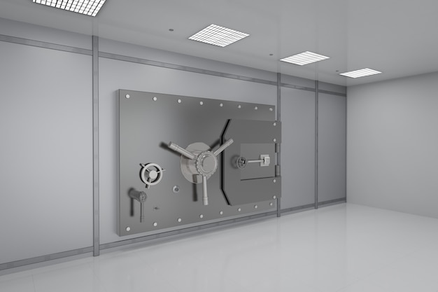 3d rendering metallic bank safe or bank vault