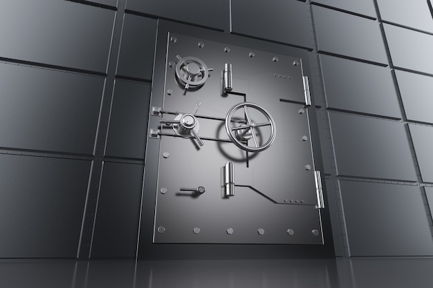 3d rendering metallic bank safe or bank vault