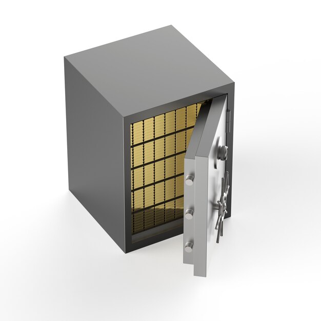 사진 3d 렌더링 금속 은행 금고 또는 금괴가 있는 강철 금고