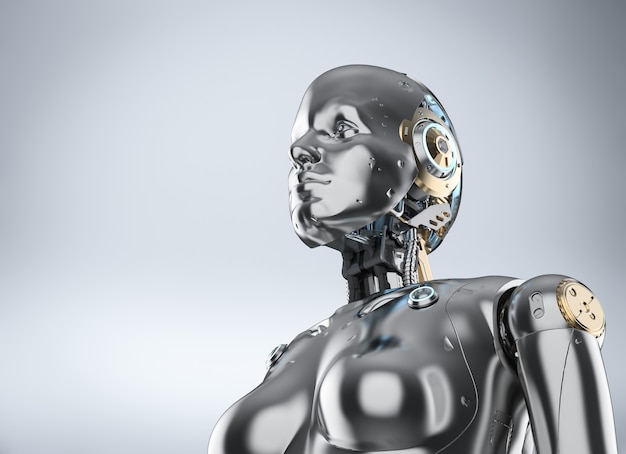 3d rendering metallic female cyborg or robot