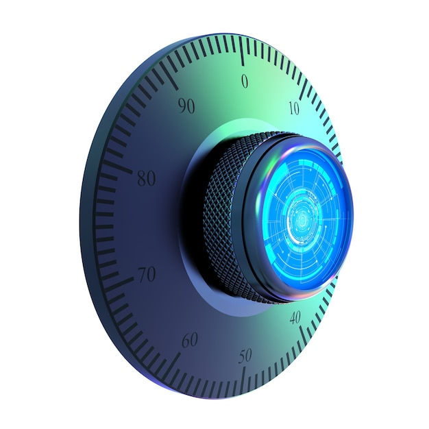 다이얼 번호와 규모가 있는 3d 렌더링 금속 금고