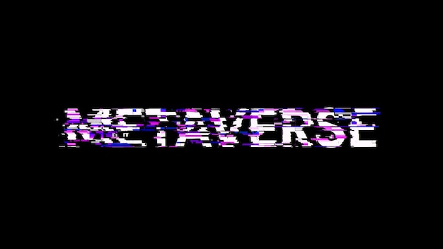 3D rendering metaverse text with screen effects of technological glitches