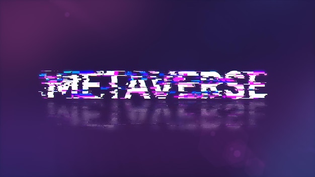 Photo 3d rendering metaverse text with screen effects of technological glitches