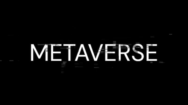 3D rendering metaverse text with screen effects of technological glitches