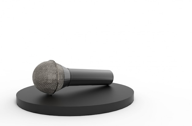 3d rendering. A microphone on black podium with copy space gray