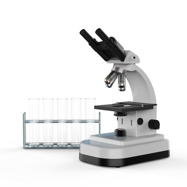 3d 렌더링 현미경 또는 테스트 튜브가 있는 광학 기기