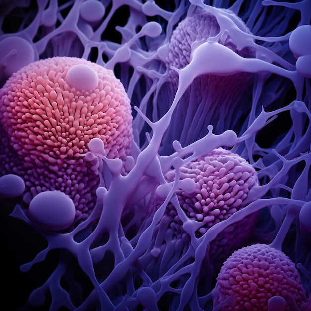 3D rendering of a microscopic view of a group of cancer cells