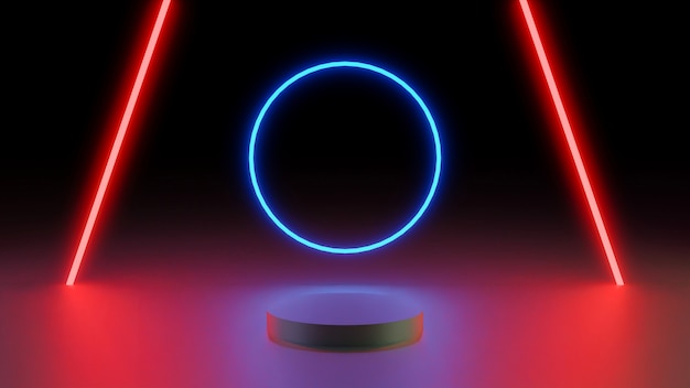 3d rendering minimal background, scene with podium and neon light 