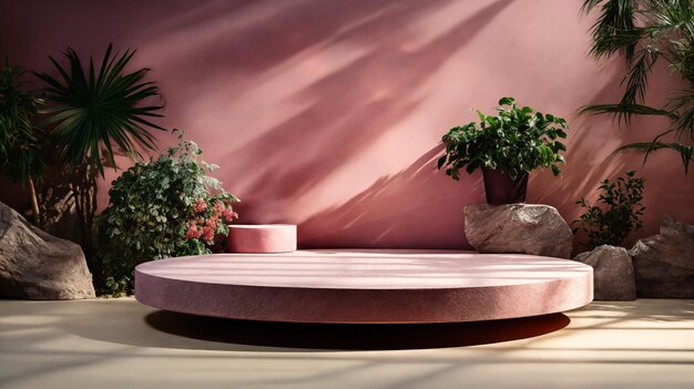 3d rendering of minimal geometric forms Pink podium for your design Generative AI