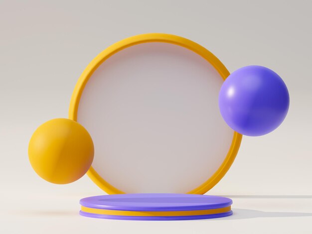 3D-рендеринг минимального оранжево-фиолетового круглого пьедестала или подиума для демонстрации продукции