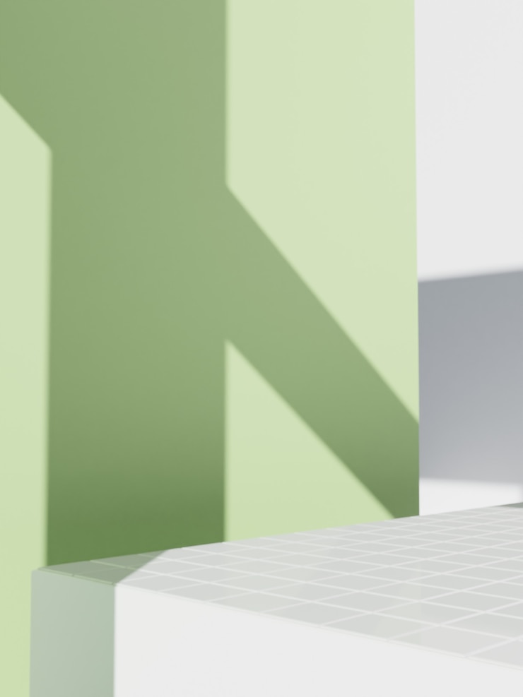 Photo 3d rendering minimal refreshing  pastel green and white bathroom or kitchen under sunlight