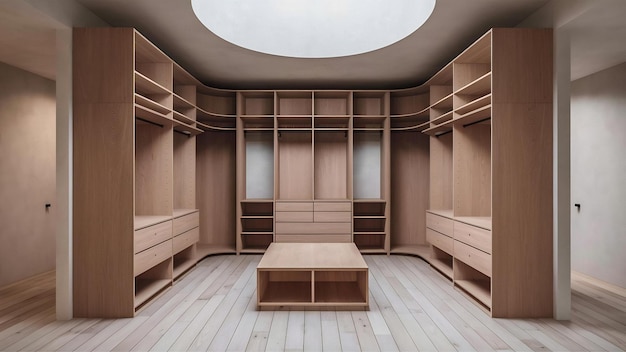 3d rendering minimal scandinavian wood walk in closet with wardrobe