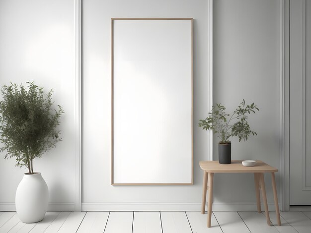 3D-rendering Minimale raamdecoratie op witte muur Interieur minimalistisch ontwerp en versieren met planten