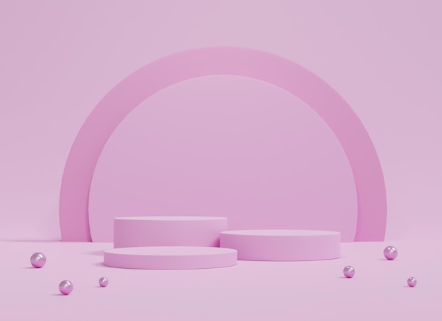 3D-rendering minimale scène met podium en abstracte achtergrond Pastelroze kleurenscène