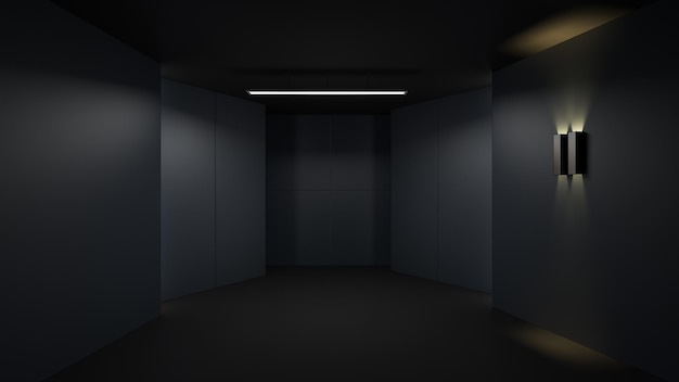 3D rendering minimalist and modern design studio room space background low key lighting