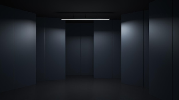 3D rendering minimalist and modern design studio room space background low key lighting