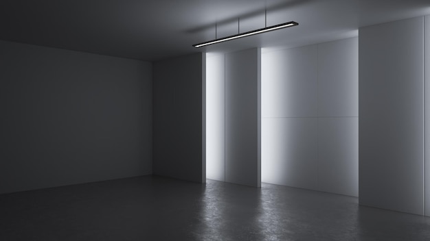 3D rendering minimalist and modern design studio room space background low key lighting