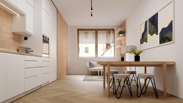 3D rendering minimalistische appartement interieur scène