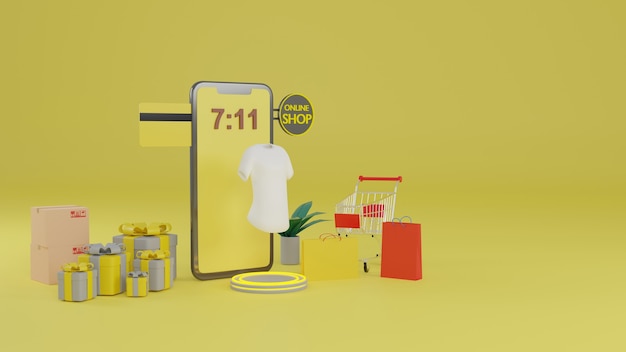 3d rendering Mobile Application shopping  online concept.
