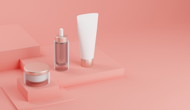 3d rendering mock up cosmetic bundle for skin care. 