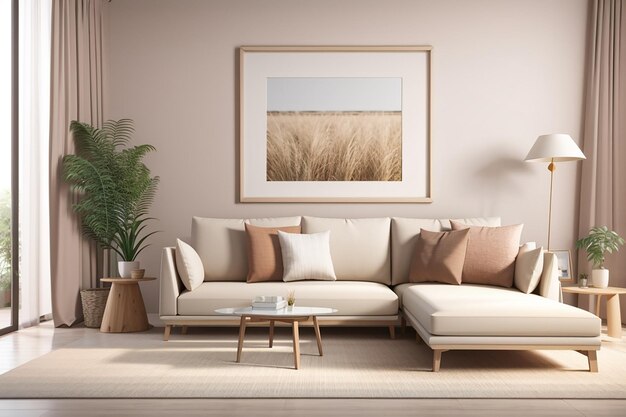 3d rendering mock up frame in living room with sofa