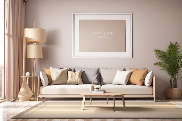 3d rendering mock up frame in living room with sofa