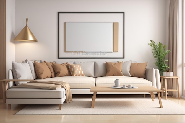 3d rendering mock up frame in living room with sofa