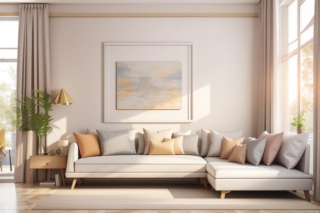 3d rendering mock up frame in living room with sofa