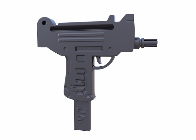 3D-рендеринг модели пистолета-пулемета справа на белом фоне