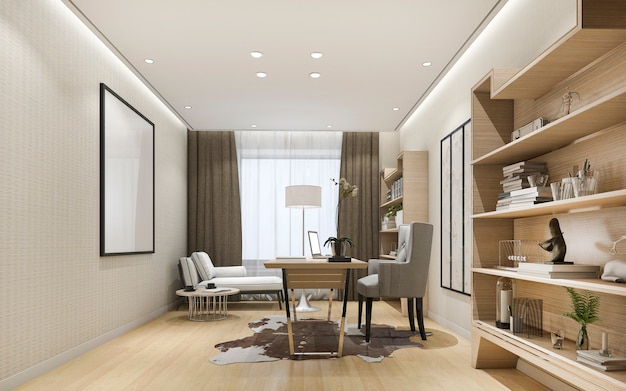 3d rendering modern asian style luxury working room