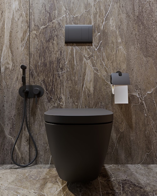 3d рендеринг современного дизайна ванной комнаты с плиткой под бетон и мрамор