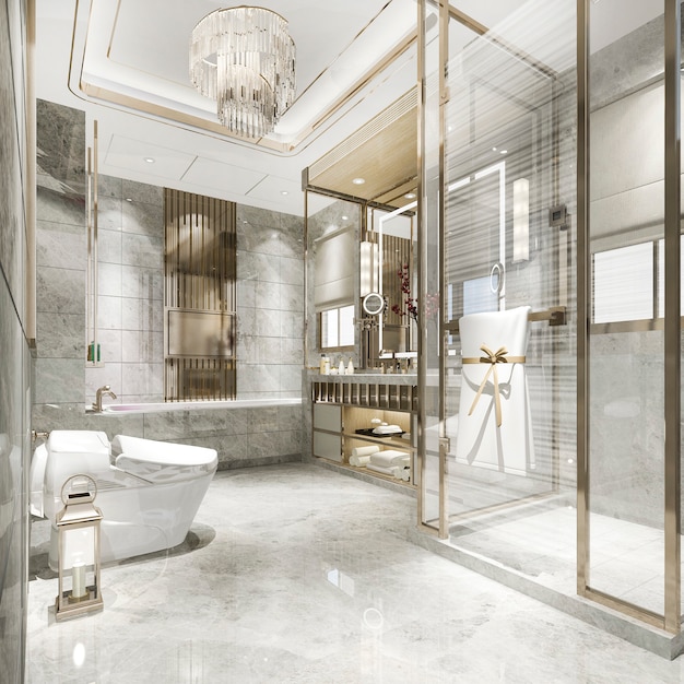 3d rendering modern bathroom with luxury tile decor