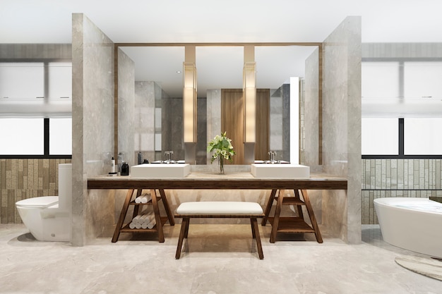 3D рендеринг современной ванной комнаты с роскошным декором плитки