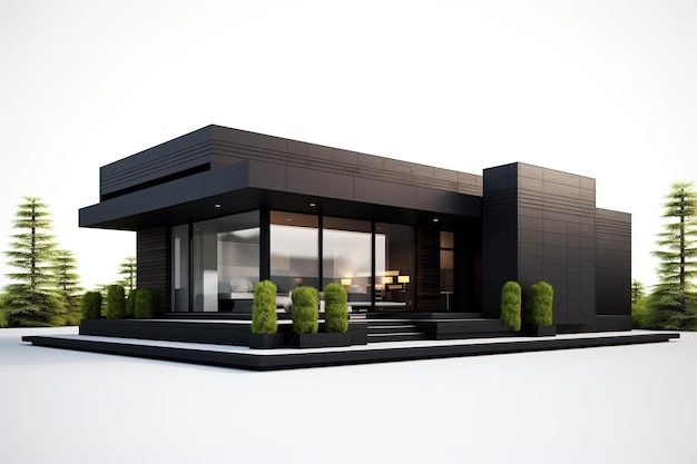 Photo 3d rendering of modern black house on white background ai generated