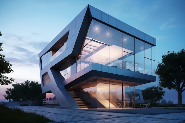 3d rendering of a modern building with huge windows extern