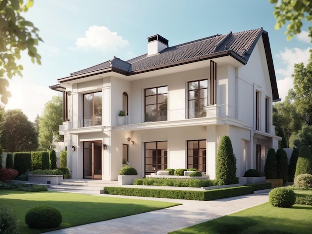 3d rendering modern classic house with luxury garden