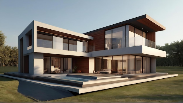 3D-рендеринг современного уютного дома на белом фоне