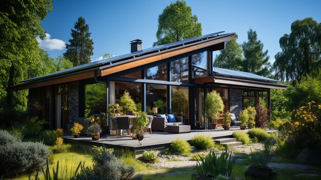 3d-рендеринг современного уютного дома с парковкой и бассейном на продажу или в аренду с деревянным фасадом Cle