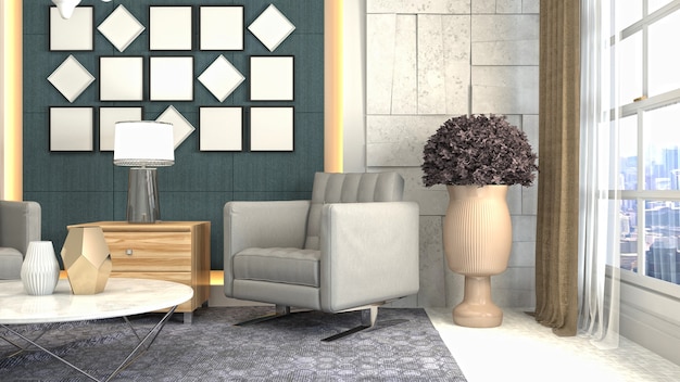 3D rendering of a modern and cozy living room