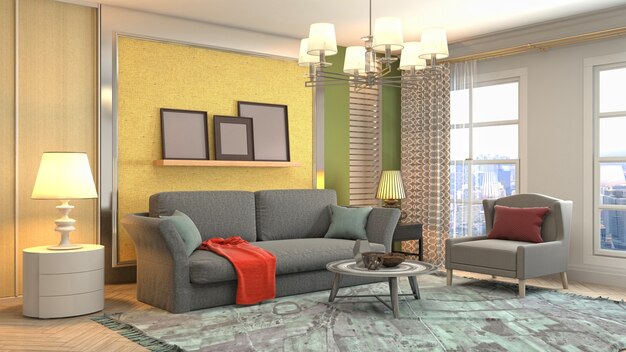 3d rendering of a modern and cozy living room