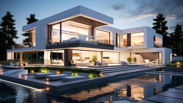 3d rendering of a modern cubic villa