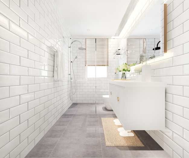 사진 3d 렌더링 현대적인 디자인과 대리석 타일 화장실 및 욕실
