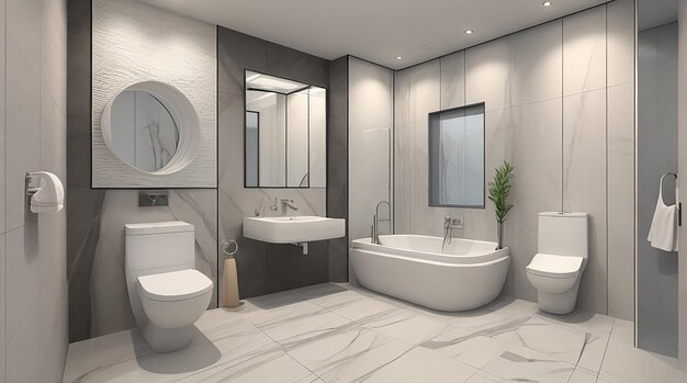 3d rendering modern design and marble tile toilet and bathroom